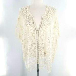 Maurices Cream Crochet Tunic V Neck Trim Fringe